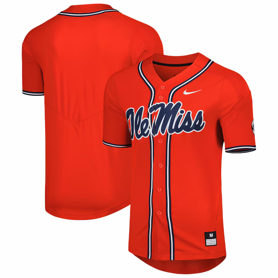 Men's Nike Red Ole Miss Rebels Full-Button Replica Baseball Jersey - Jersey