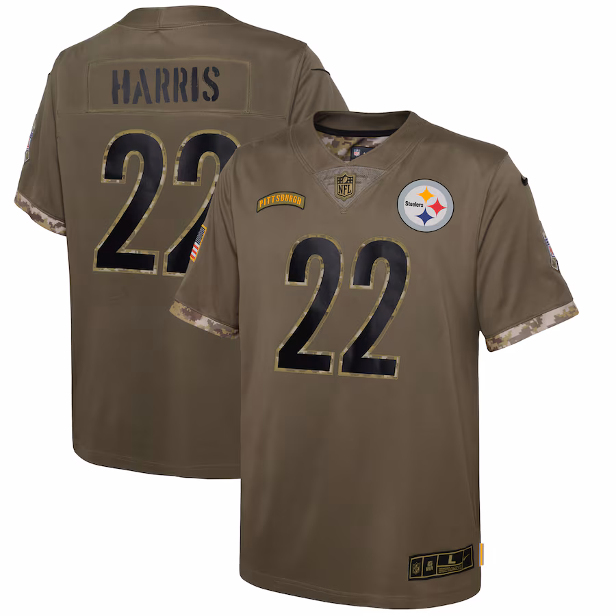 Youth Pittsburgh Steelers Najee Harris Nike Olive 2022 Salute To Service Player Limited Jersey - Jersey