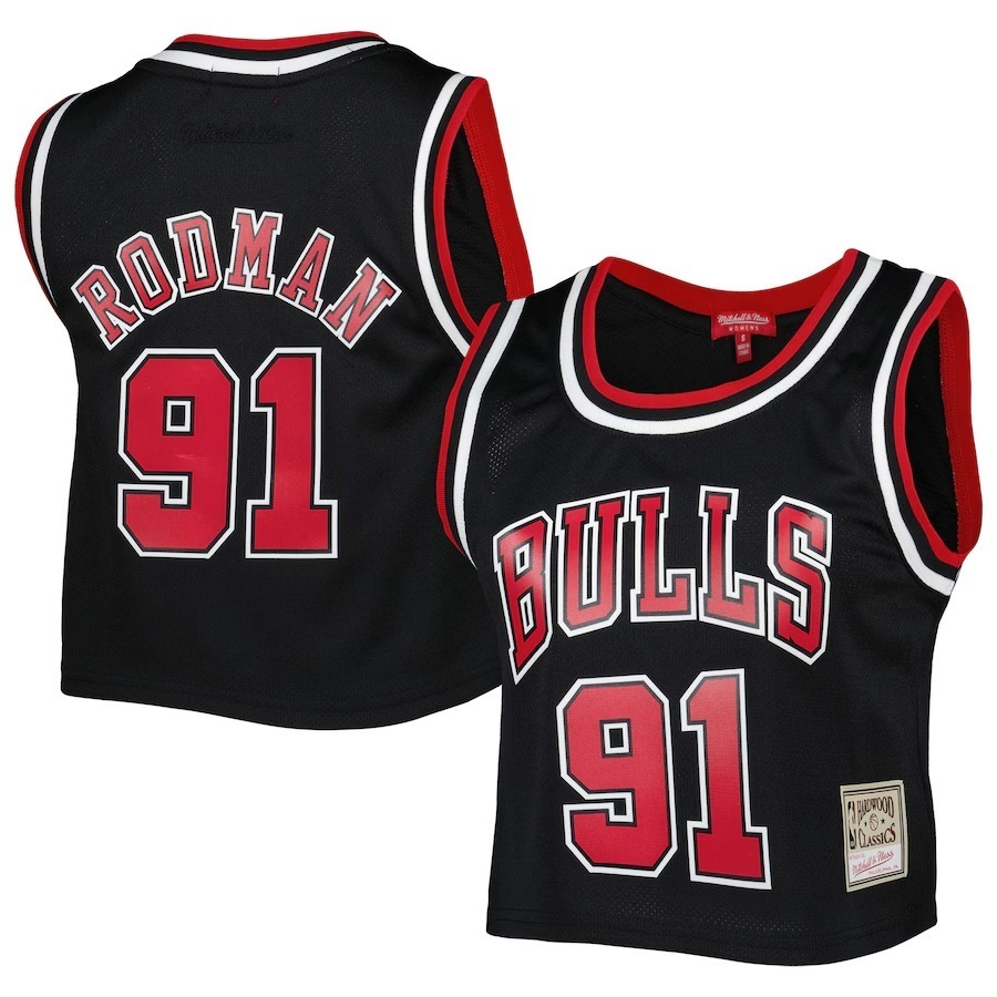 Women's Chicago Bulls Dennis Rodman Mitchell & Ness Black 1997 Hardwood Classics Crop Player Tank Top - Jersey