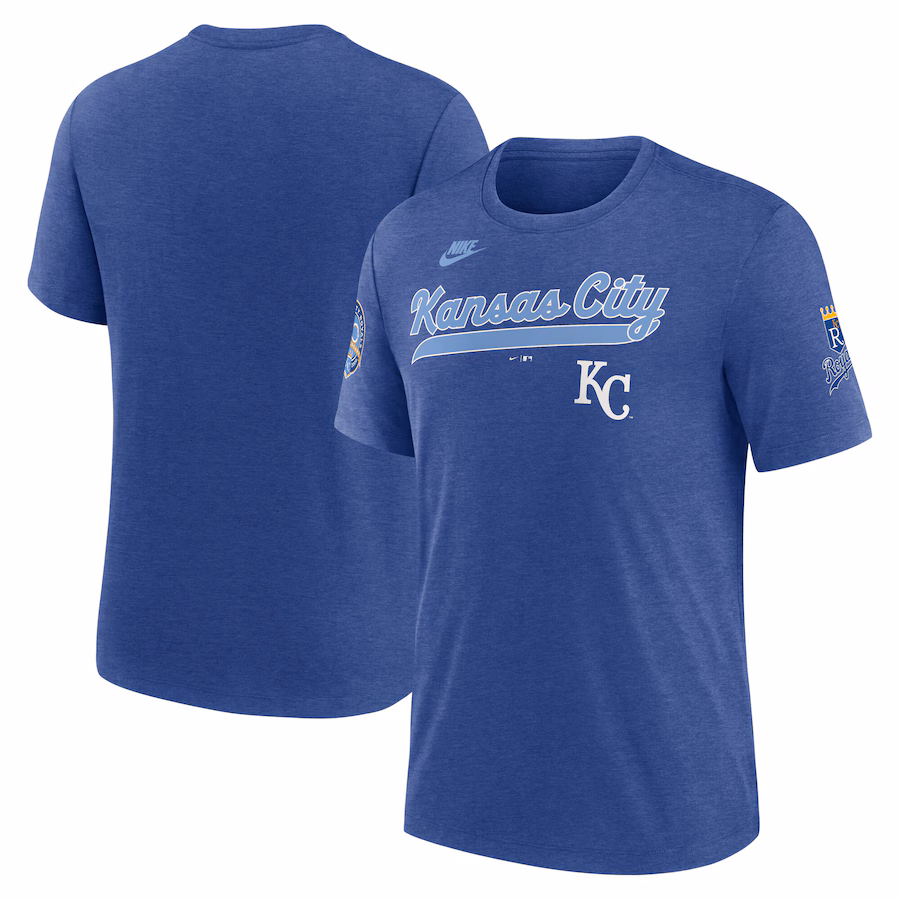 Men's Kansas City Royals Nike Heather Royal Cooperstown Collection Eras Tri-Blend T-Shirt - Jersey
