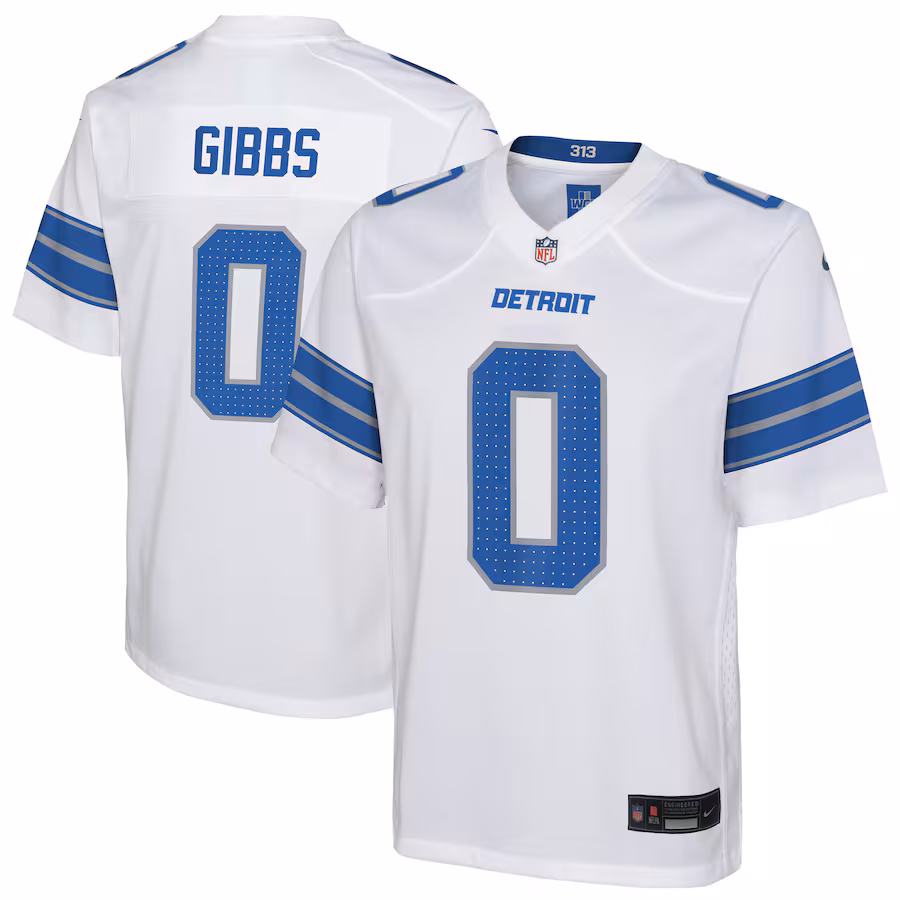 Youth Detroit Lions Jahmyr Gibbs Nike White Game Jersey - Jersey