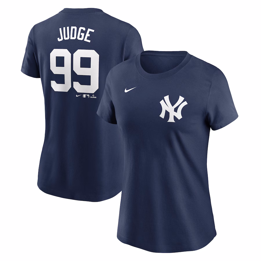 Women's New York Yankees Aaron Judge Nike Navy Fuse Name & Number T-Shirt - Jersey