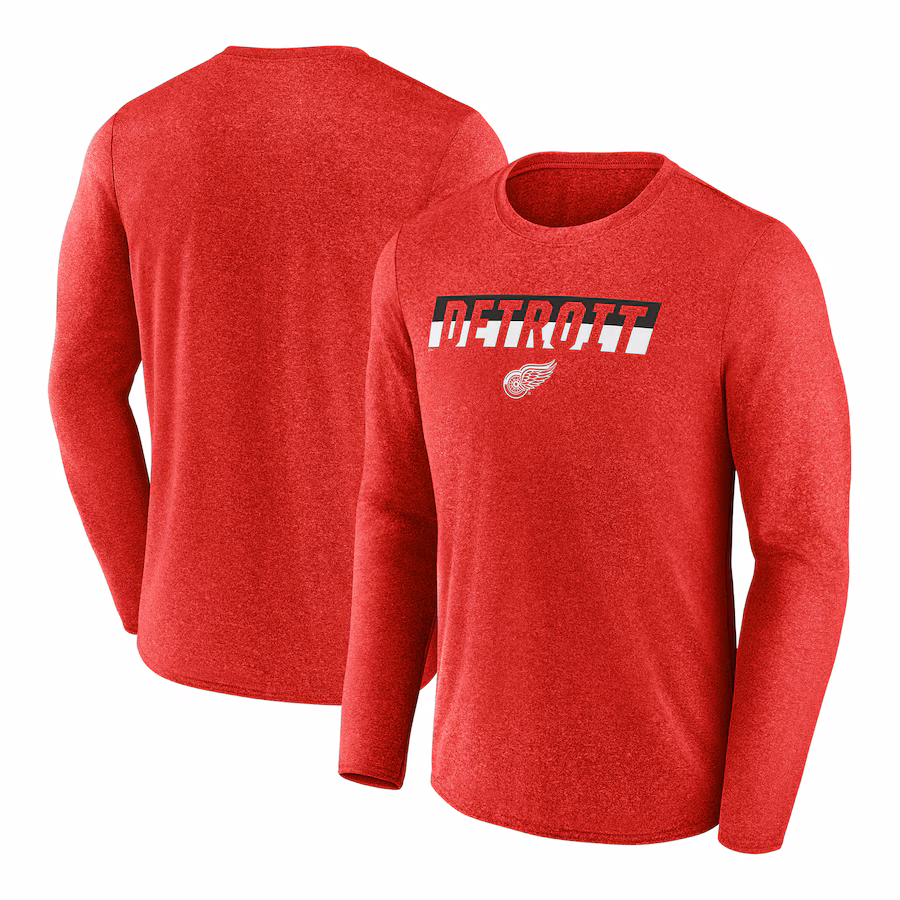 Men's Detroit Red Wings Fanatics Heather Red Transition Long Sleeve T-Shirt - Jersey