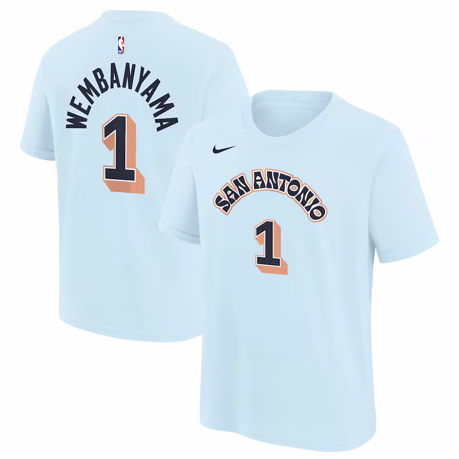 Youth San Antonio Spurs Victor Wembanyama Nike Light Blue 2024/25 City Edition Name & Number T-Shirt - Jersey