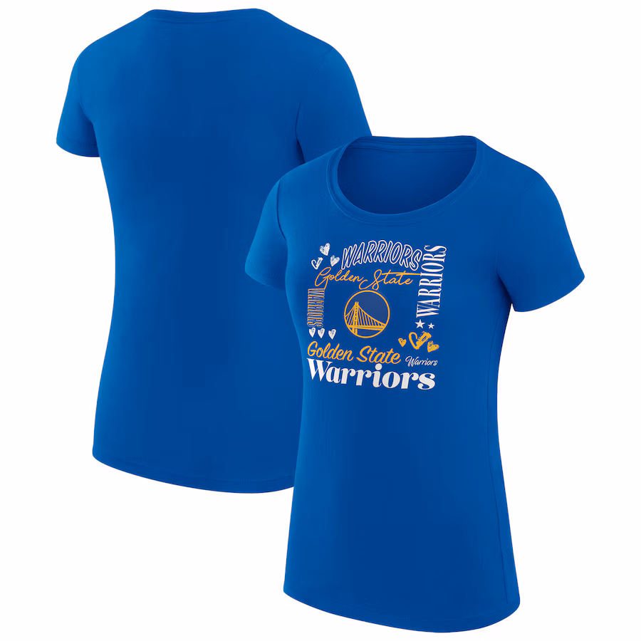 Women's Golden State Warriors G-III 4Her by Carl Banks Royal Team Name Collage Fitted Graphic T-Shirt - Jersey