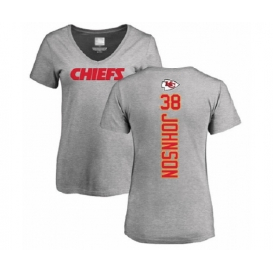 Football Women's Kansas City Chiefs #38 Dontae Johnson Ash Backer V-Neck T-Shirt - Jersey