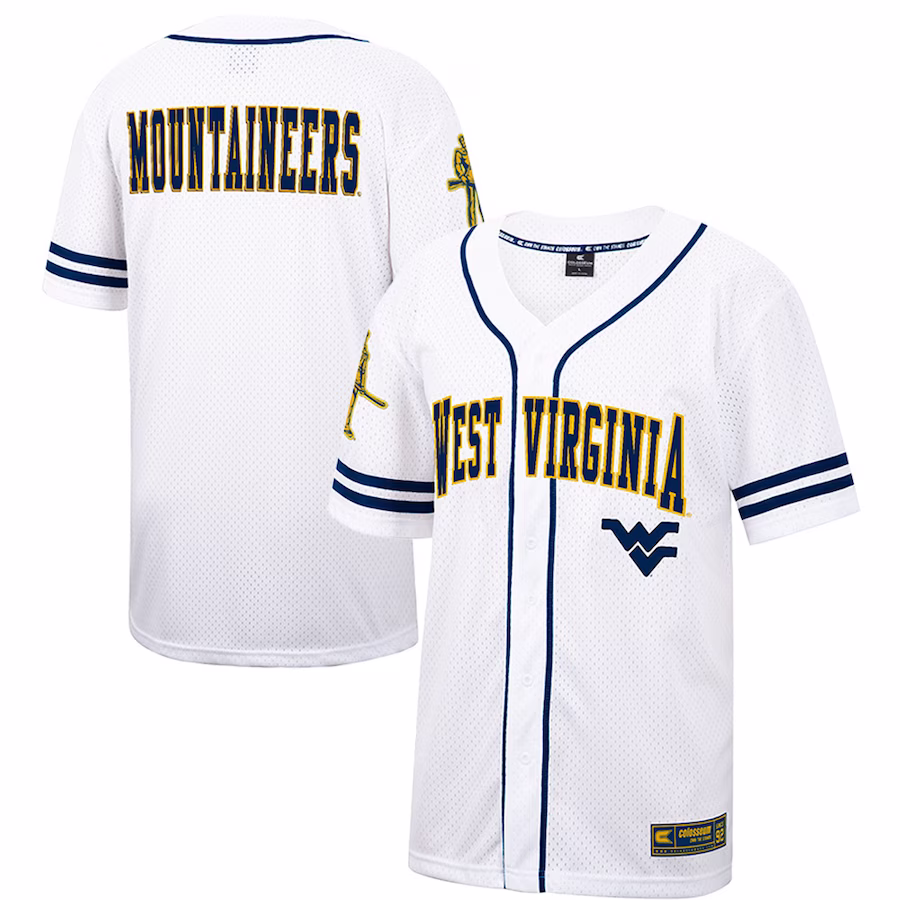 West Virginia Mountaineers Colosseum Free Spirited Mesh Button-Up Baseball Jersey - White - Jersey