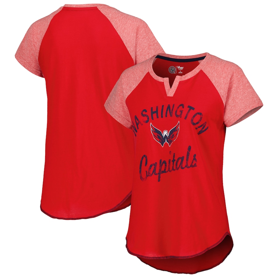 Women's Washington Capitals Starter Red Grand Slam Raglan Notch Neck T-Shirt - Jersey