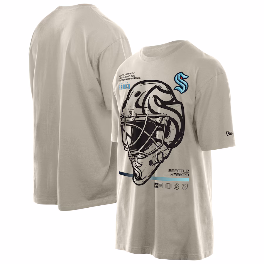Men's Seattle Kraken New Era Tan Goalie Mask T-Shirt - Jersey