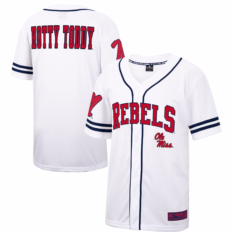Ole Miss Rebels Colosseum Free Spirited Mesh Button-Up Baseball Jersey - White - Jersey