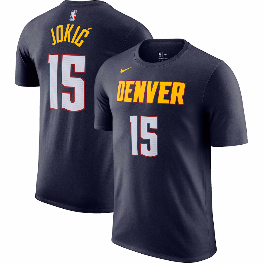 Men's Denver Nuggets Nikola Jokic Nike Navy Icon 2022/23 Name & Number T-Shirt - Jersey