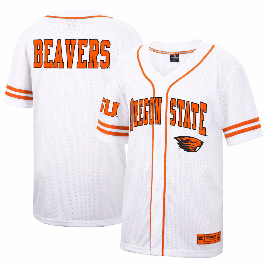 Oregon State Beavers Colosseum Free Spirited Mesh Button-Up Baseball Jersey - White - Jersey