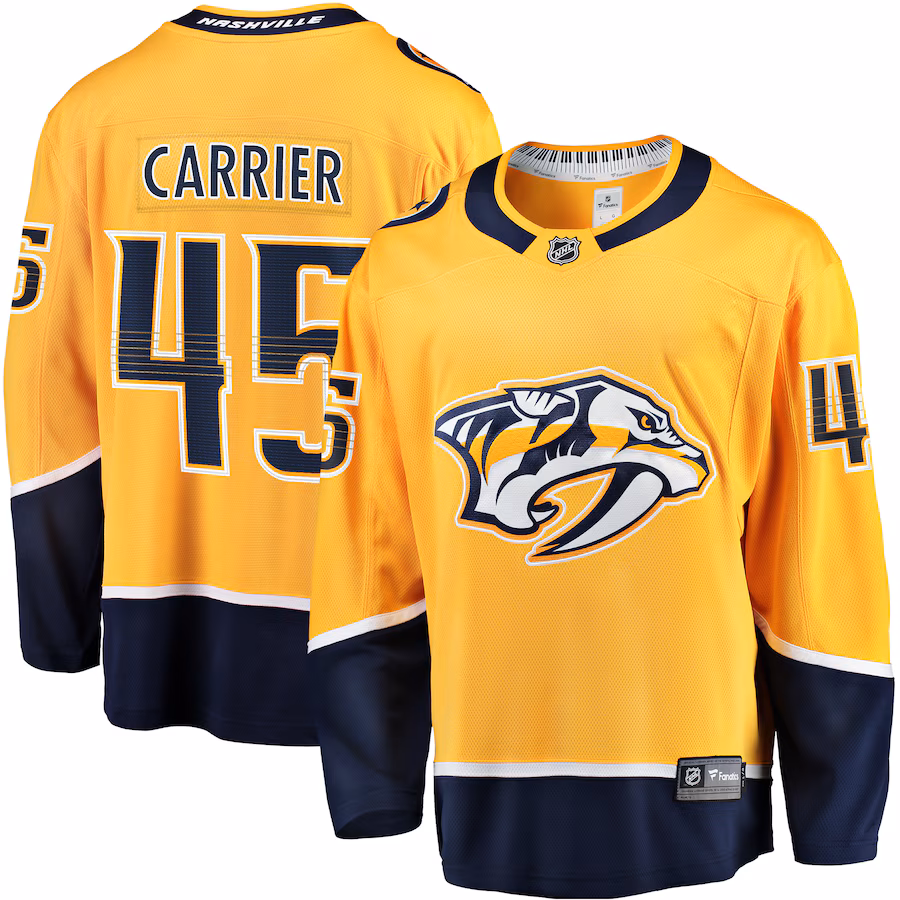 Men's Nashville Predators Alexandre Carrier Fanatics Gold Premier Breakaway Player Jersey - Jersey