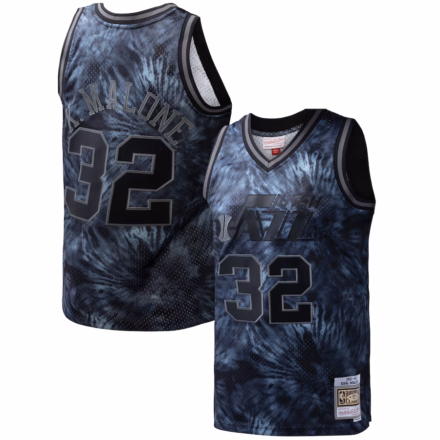 Men's Utah Jazz Karl Malone Mitchell & Ness Black Hardwood Classics 1991/92 Tie-Dye Swingman Jersey - Jersey