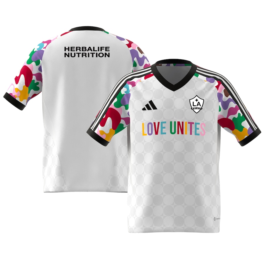 Youth LA Galaxy  adidas White 2023 Pride Pre-Match Top - Jersey