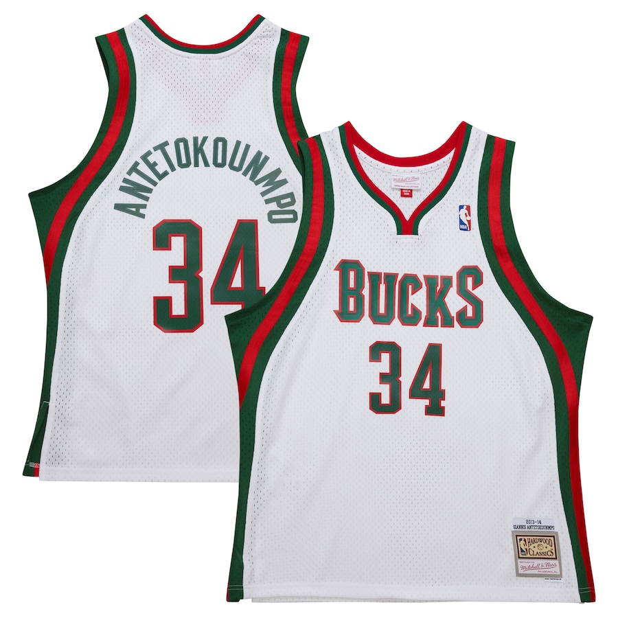 Men's Milwaukee Bucks Giannis Antetokounmpo Mitchell & Ness White 2013/14 Hardwood Classics Swingman Jersey - Jersey