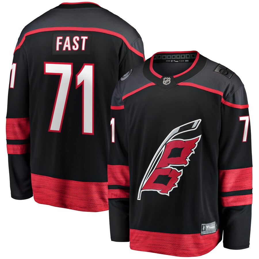 Men's Carolina Hurricanes Jesper Fast Fanatics Branded Black Home Breakaway Jersey - Jersey
