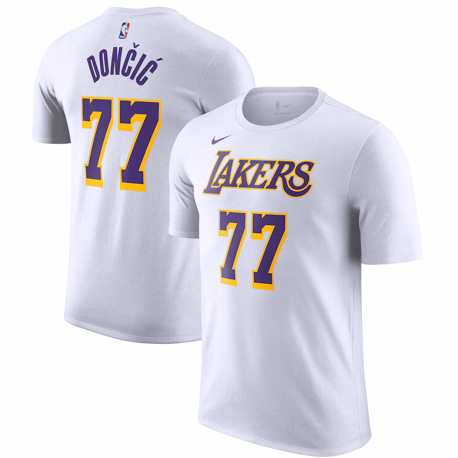 Men's Los Angeles Lakers Luka Dončić Nike White Statement Edition Name & Number T-Shirt - Jersey
