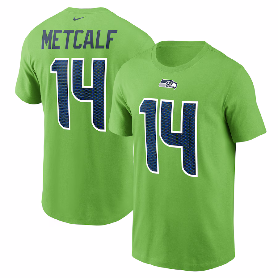 Men's Seattle Seahawks DK Metcalf Nike Neon Green Name & Number T-Shirt - Jersey