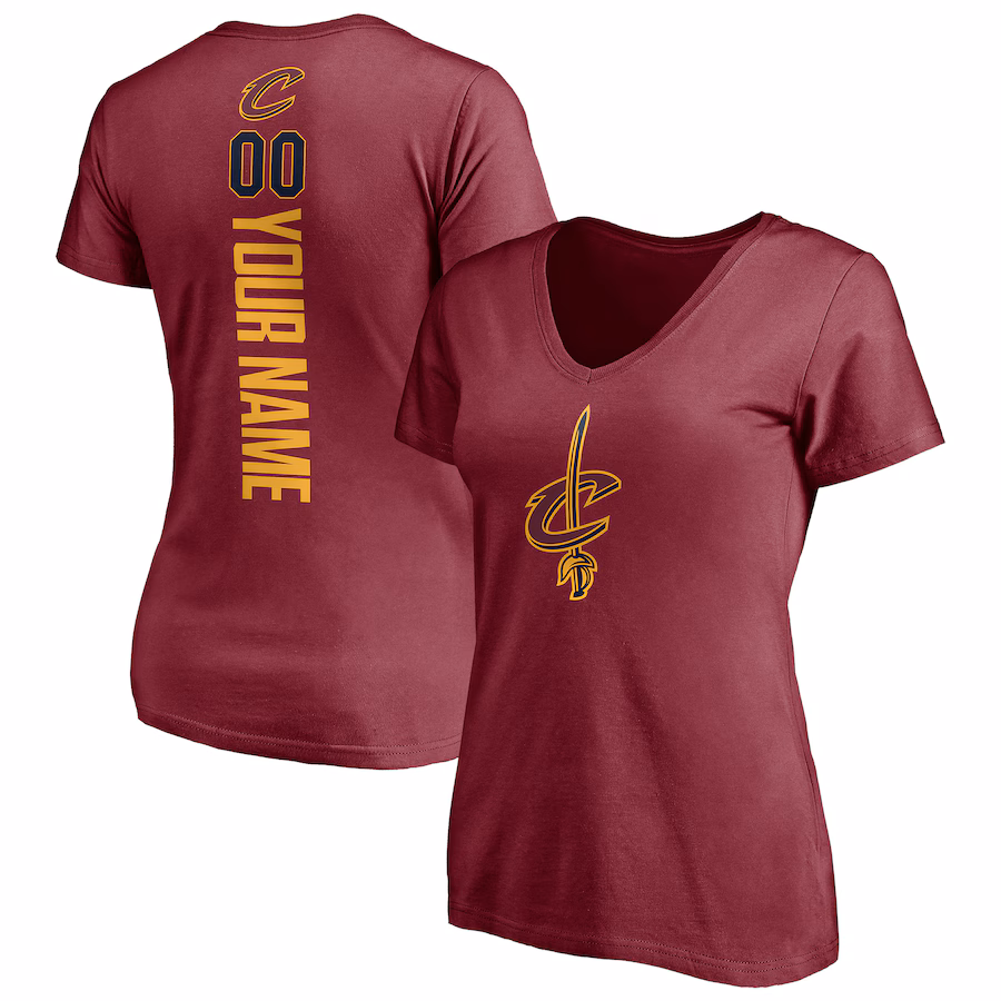 Women's Cleveland Cavaliers Wine Playmaker Personalized Name & Number V-Neck T-Shirt - Jersey