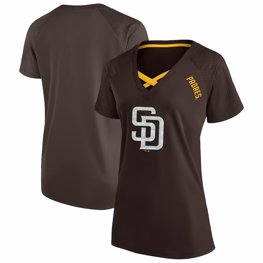Women's San Diego Padres Profile Brown Plus Size Glitter Raglan V-Neck T-Shirt - Jersey