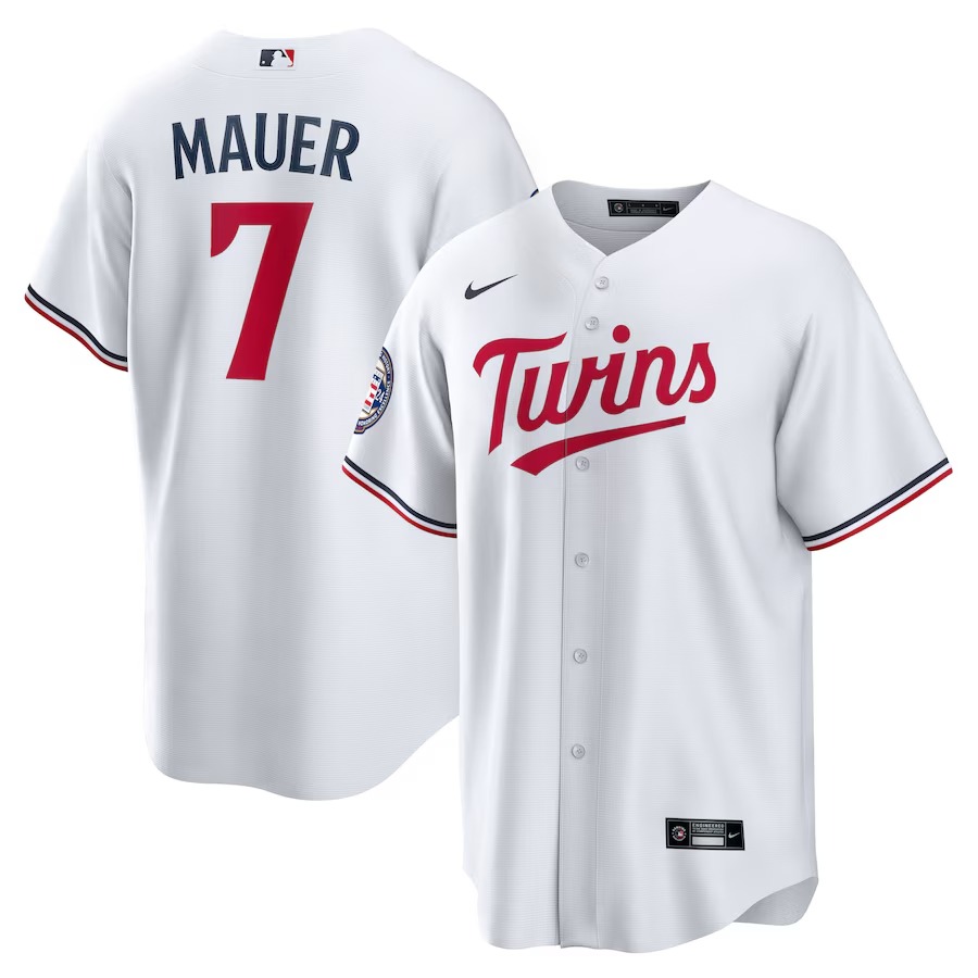 Men's Minnesota Twins Joe Mauer Nike White 2024 Baseball Hall of Fame Home Replica Player Jersey - Jersey