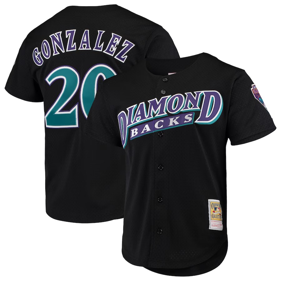 Men's Arizona Diamondbacks Luis Gonzalez Mitchell & Ness Black Cooperstown Collection Mesh Batting Practice Button-Up Jersey - Jersey