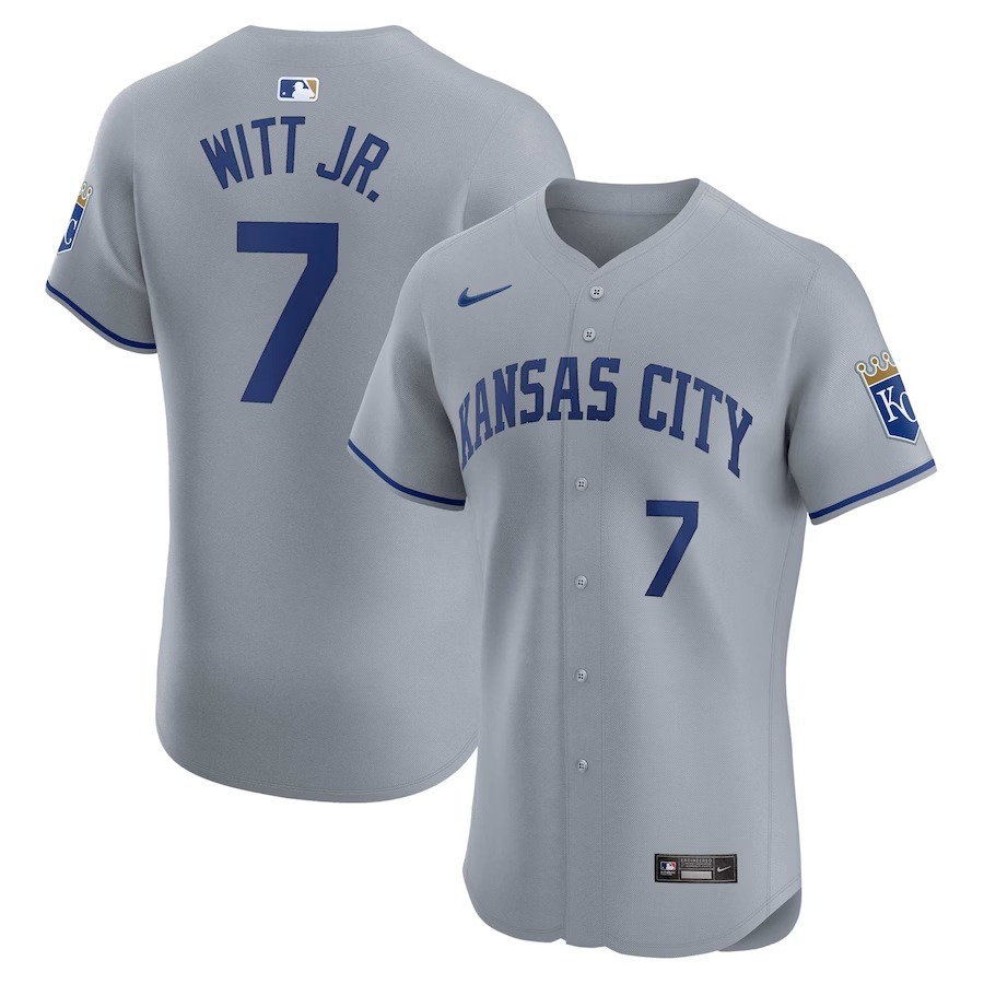 Men's Kansas City Royals Bobby Witt Jr. Nike Gray Road Elite Player Jersey - Jersey