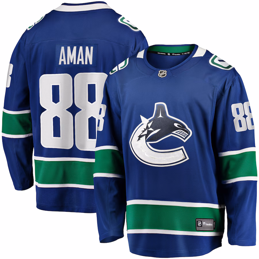 Men's Vancouver Canucks Nils Aman Fanatics Blue Home Premier Breakaway Player Jersey - Jersey