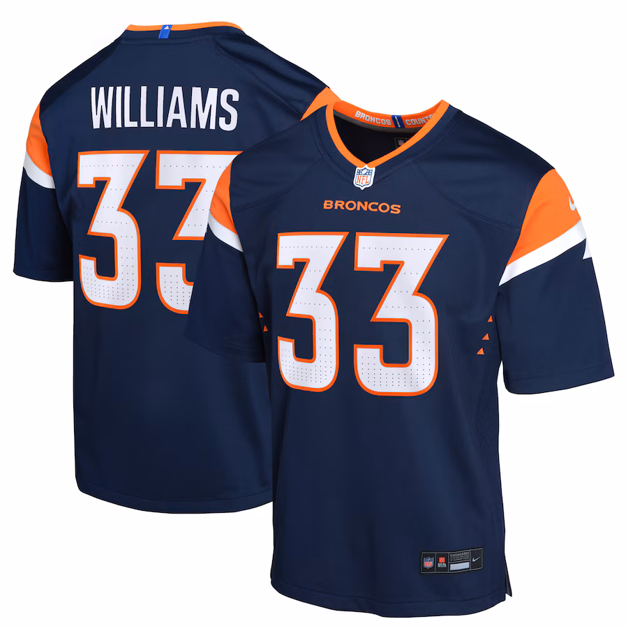 Youth Denver Broncos Javonte Williams Nike Navy Mile High Collection Game Jersey - Jersey