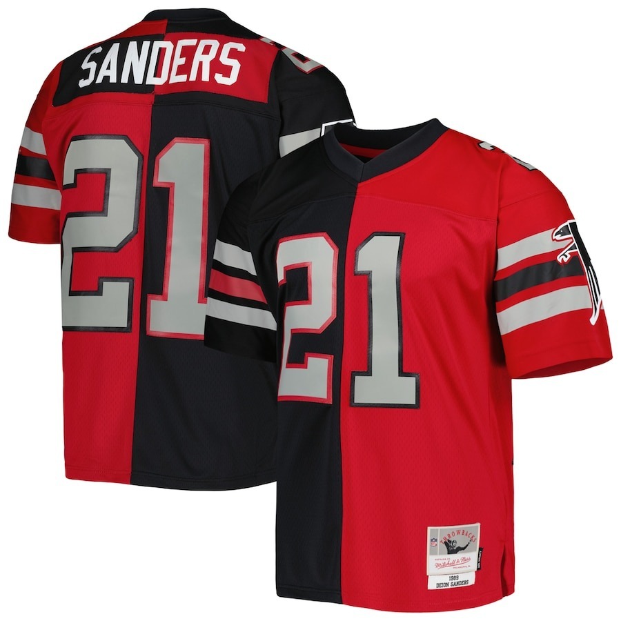 Men's Atlanta Falcons Deion Sanders Mitchell & Ness Black/Red 1989 Split Legacy Replica Jersey - Jersey