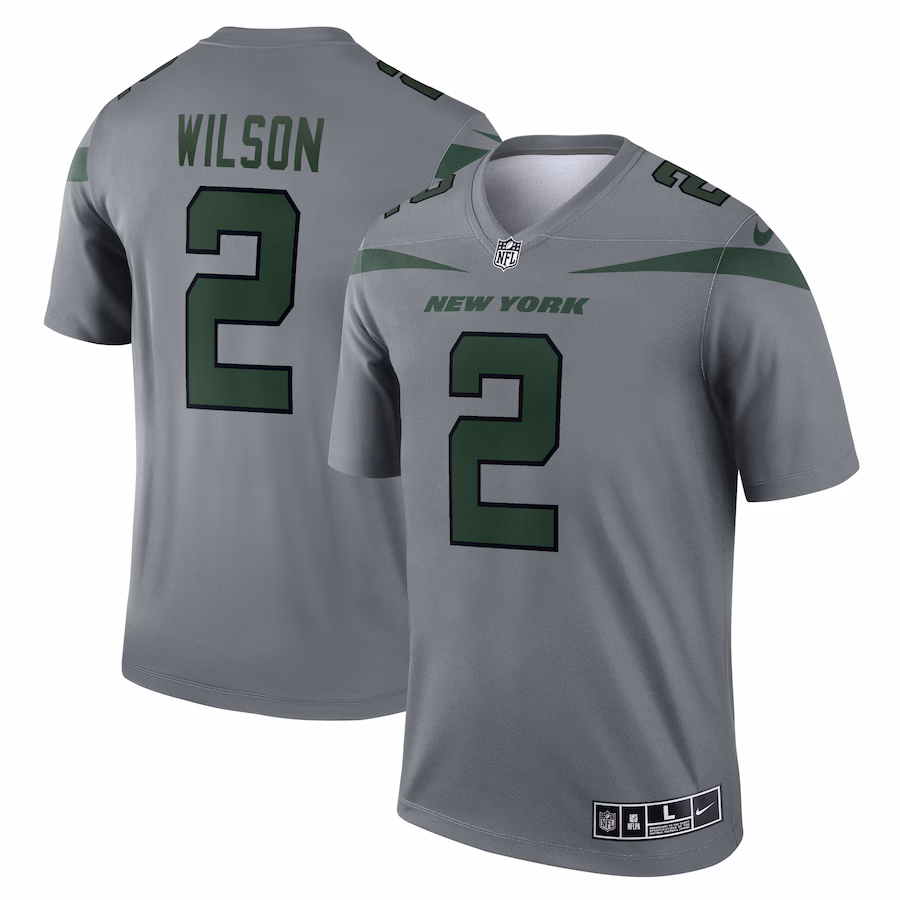 Men's New York Jets Zach Wilson Nike Gray Inverted Legend Jersey - Jersey