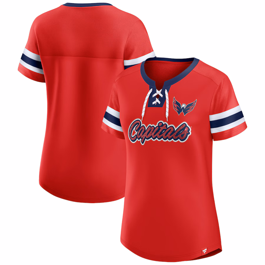 Women's Washington Capitals Fanatics Red Iconic Athena Lace-Up T-Shirt - Jersey