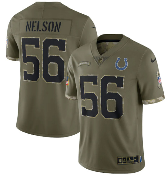 Men's Indianapolis Colts #56 Quenton Nelson 2022 Olive Salute To Service Limited Stitched Jersey - Jersey