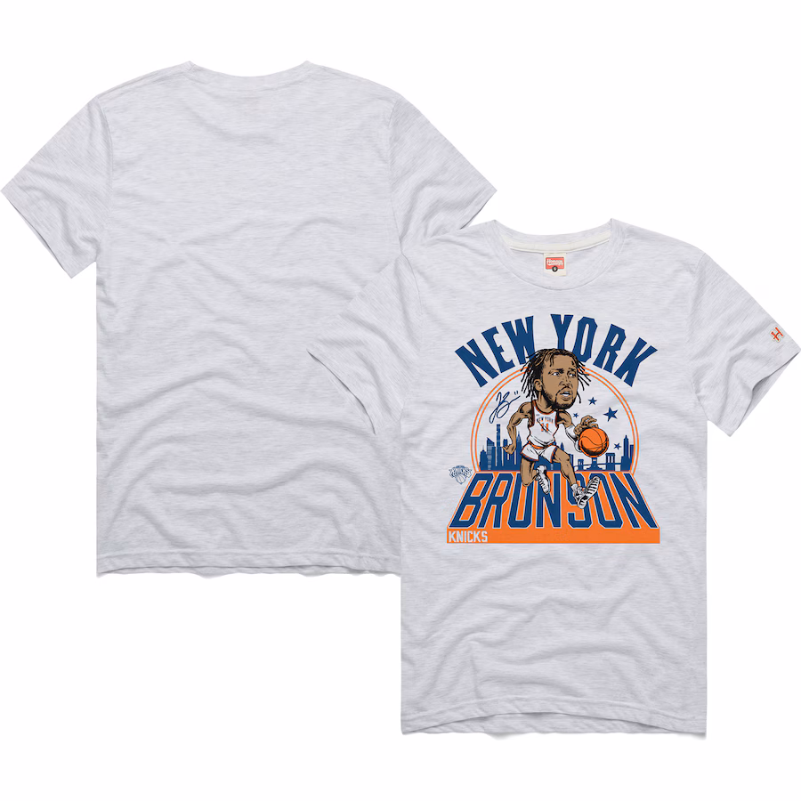 Unisex New York Knicks Jalen Brunson Homage Ash 2024/25 City Edition Caricature Tri-Blend T-Shirt - Jersey