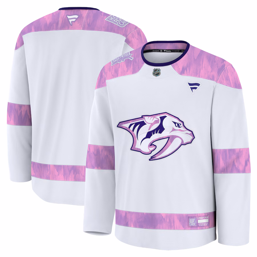 Men's Nashville Predators Fanatics White 2024 Hockey Fights Cancer Practice Jersey - Jersey