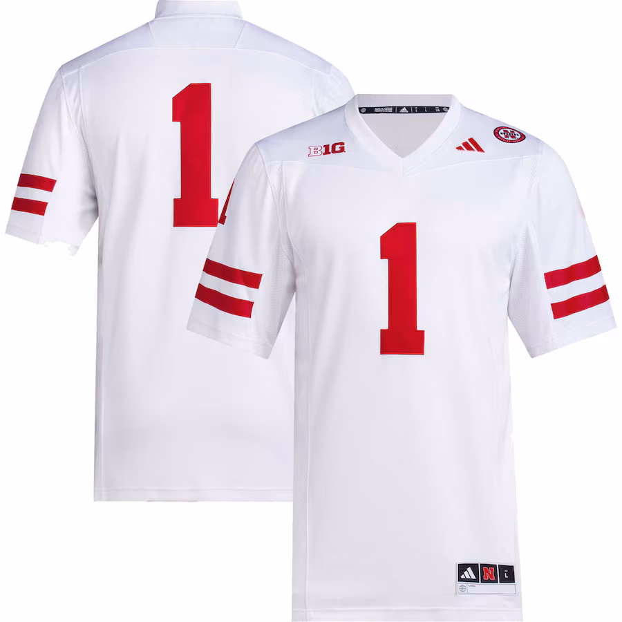 Men's adidas #1 White Nebraska Huskers Premier Football Jersey - Jersey