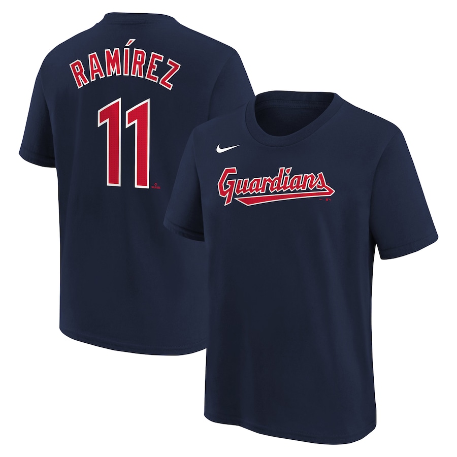 Youth Cleveland Guardians Jose Ramirez Nike Navy Home Player Name & Number T-Shirt - Jersey