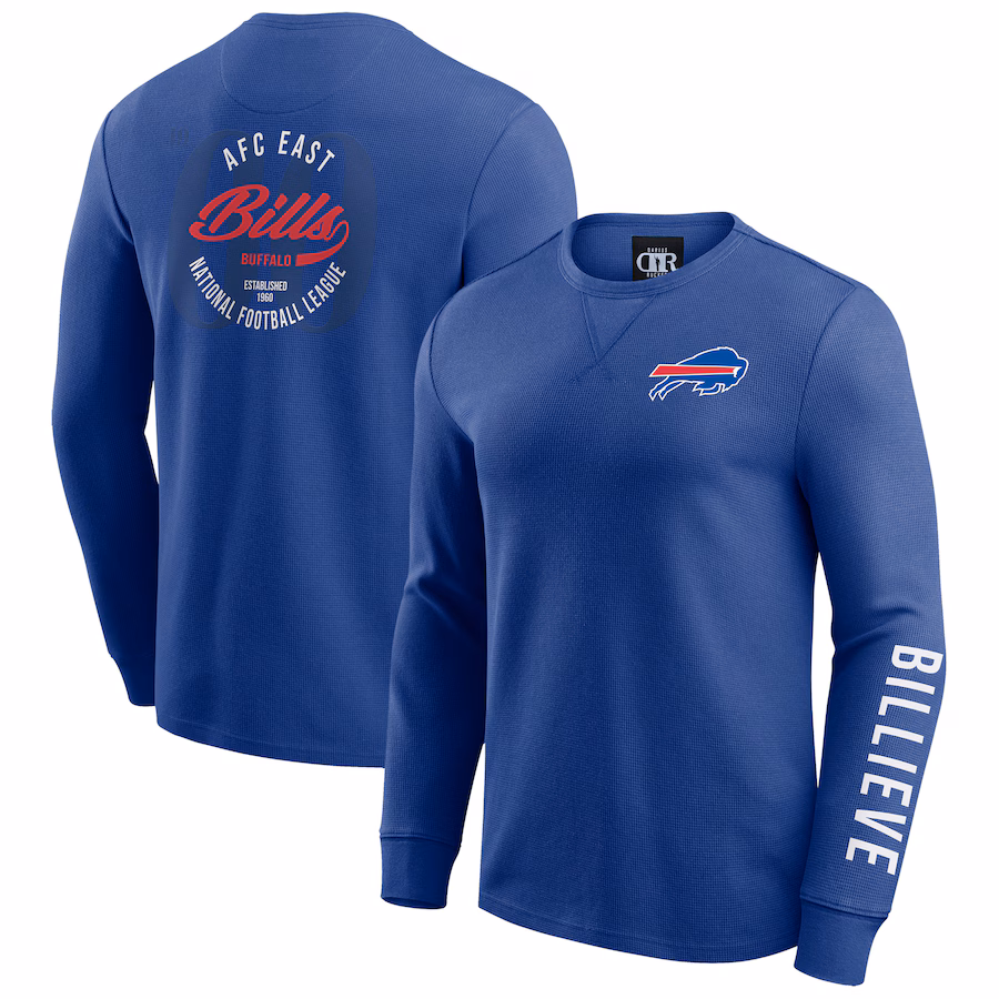 Men's Buffalo Bills Darius Rucker Collection by Fanatics Royal Washed Waffle-Knit Long Sleeve T-Shirt - Jersey