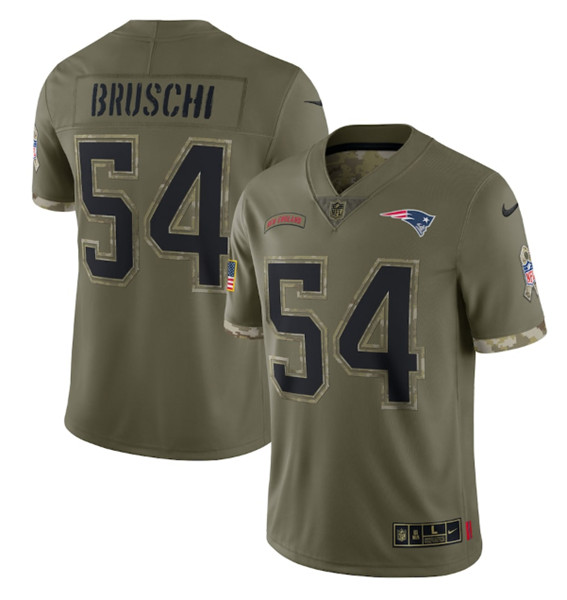 Men's New England Patriots #54 Tedy Bruschi 2022 Olive Salute To Service Limited Stitched Jersey - Jersey