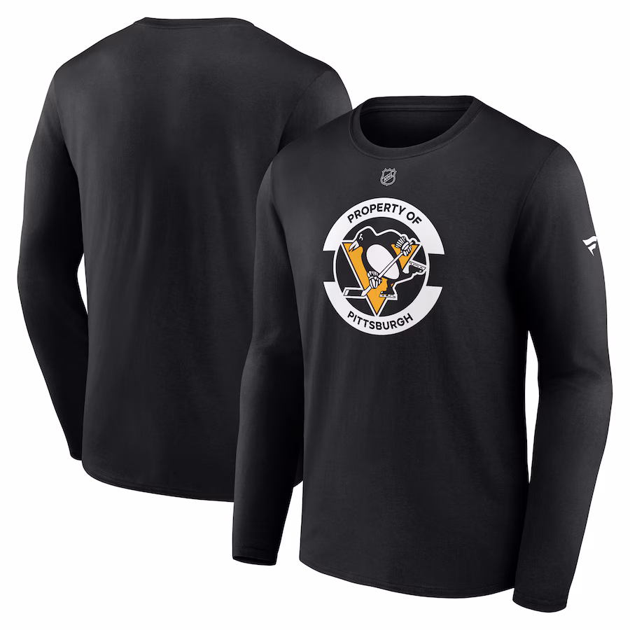 Men's Pittsburgh Penguins Fanatics Black Authentic Pro Core Secondary Long Sleeve T-Shirt - Jersey