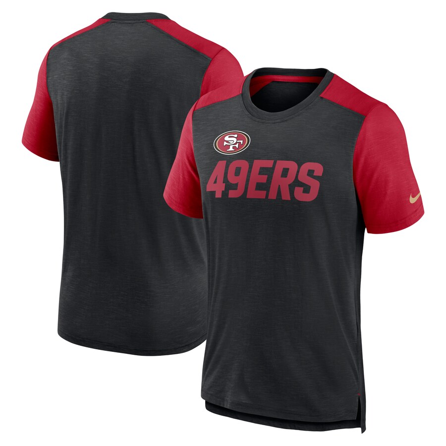 Men's San Francisco 49ers Nike Heathered Black Color Block Team Name T-Shirt - Jersey