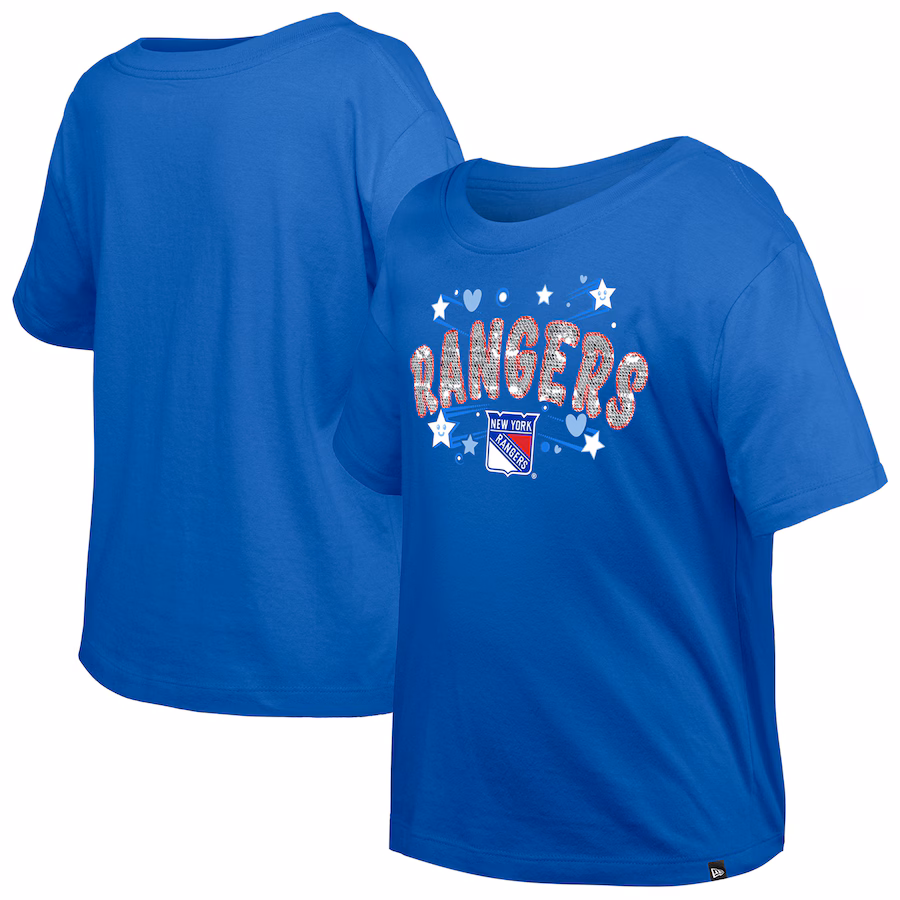 Girl's Youth New York Rangers New Era Blue Flip Sequin T-Shirt - Jersey