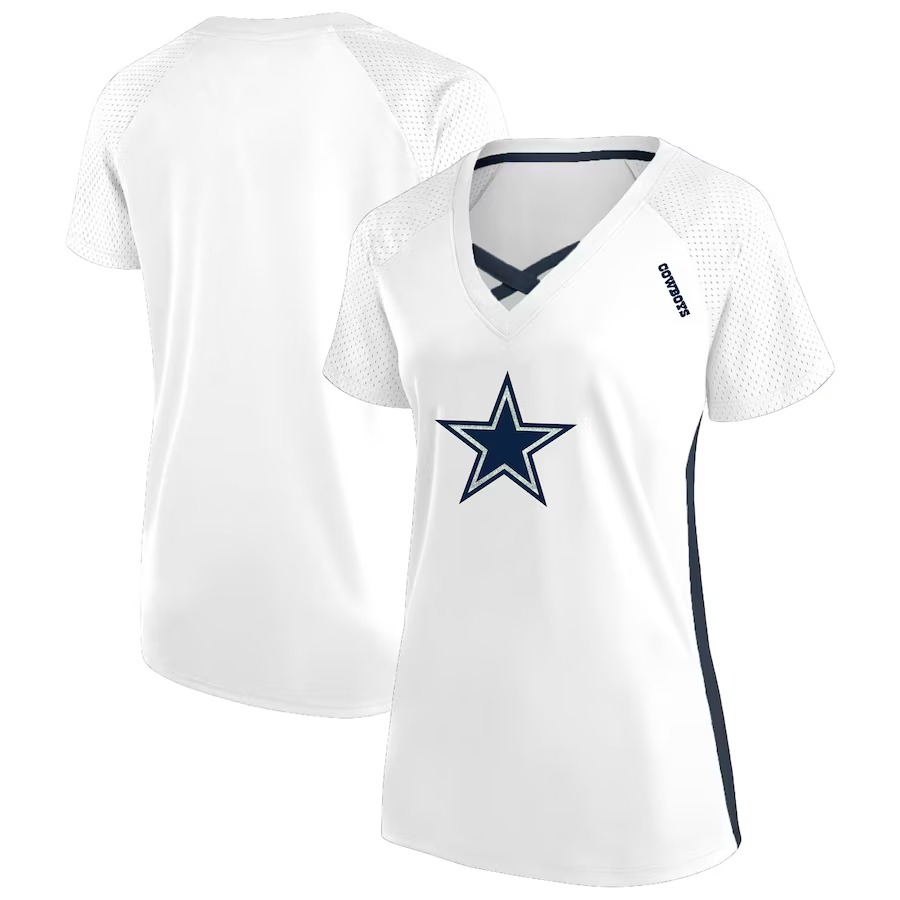 Women's Dallas Cowboys Fanatics White Plus Size Glitter Lace-Up V- Neck T-Shirt - Jersey