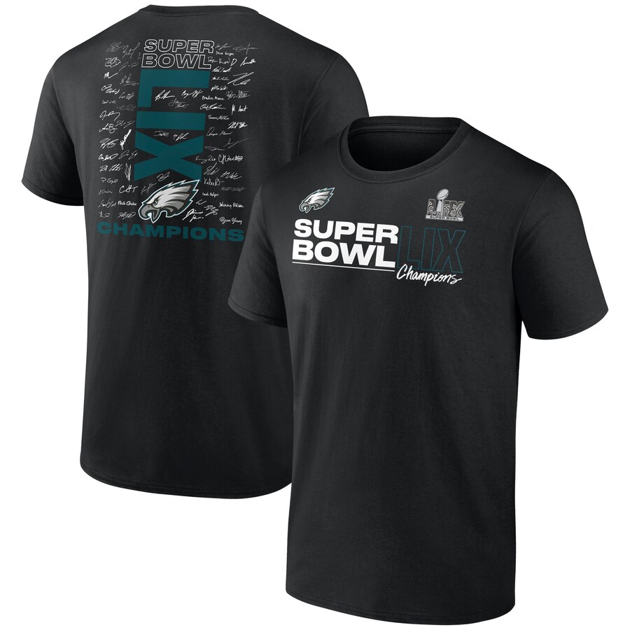 Men's Philadelphia Eagles Fanatics Black Super Bowl LIX Champions Big & Tall Roster Autograph Signing T-Shirt - Jersey