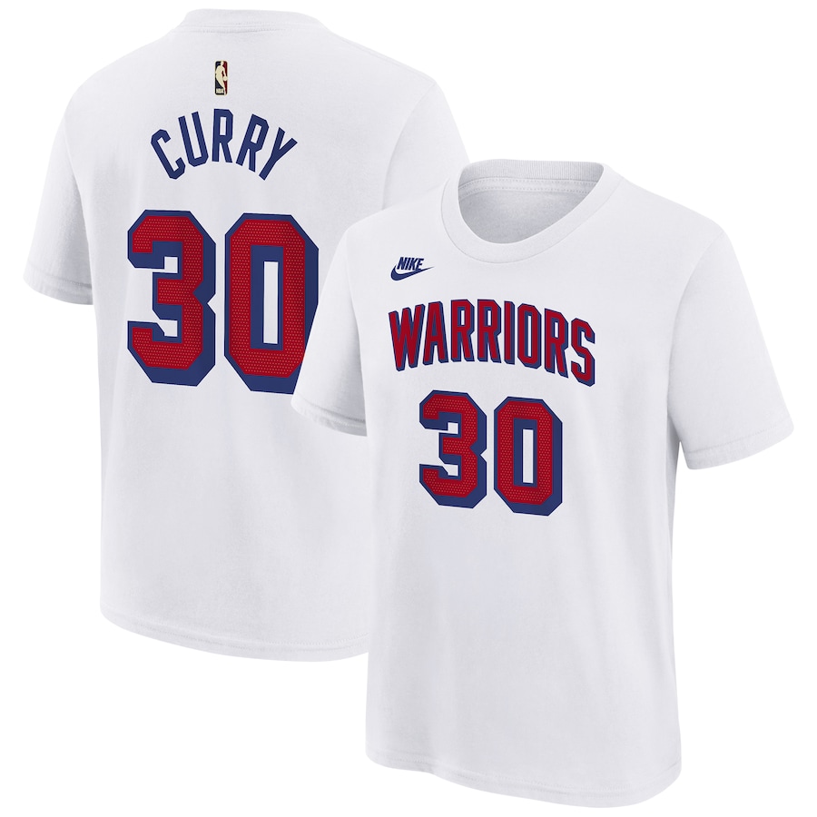 Youth Golden State Warriors Stephen Curry Nike White Classic Edition Name & Number T-Shirt - Jersey