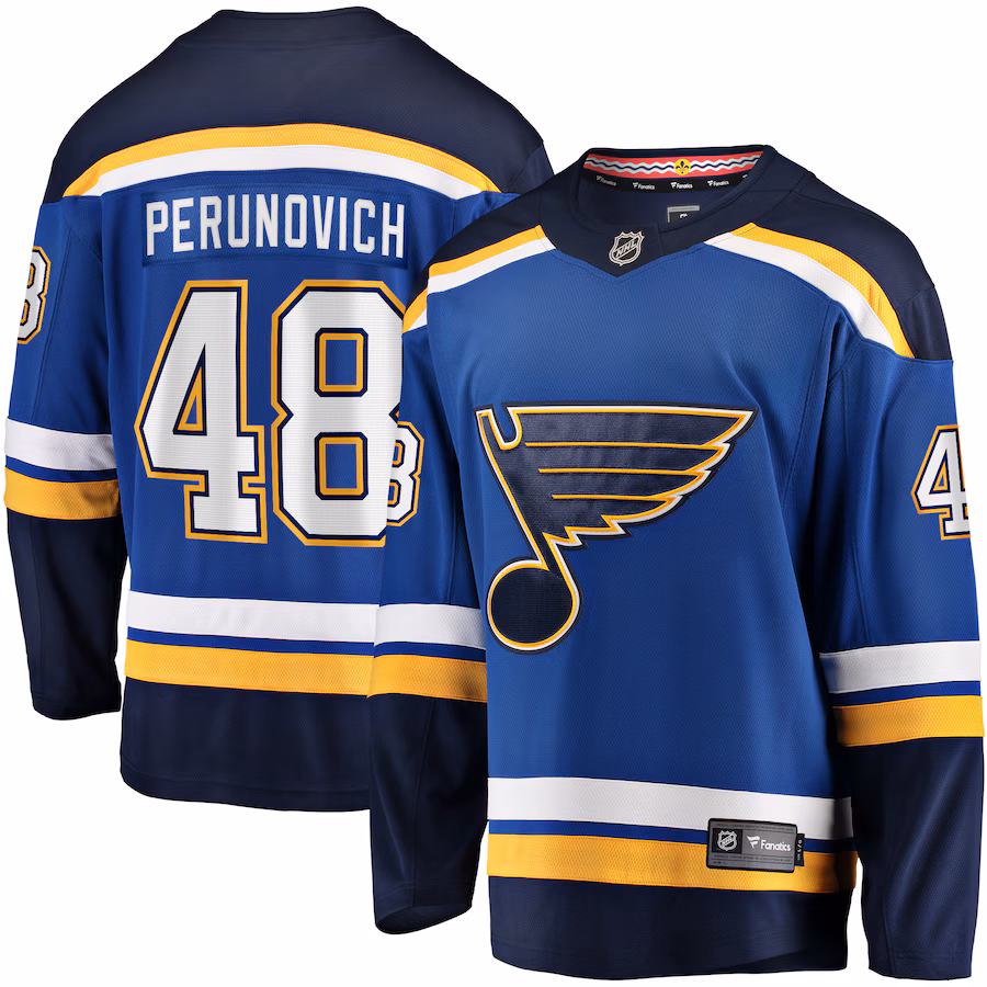 Men's St. Louis Blues Scott Perunovich Fanatics Blue Home Premier Breakaway Player Jersey - Jersey