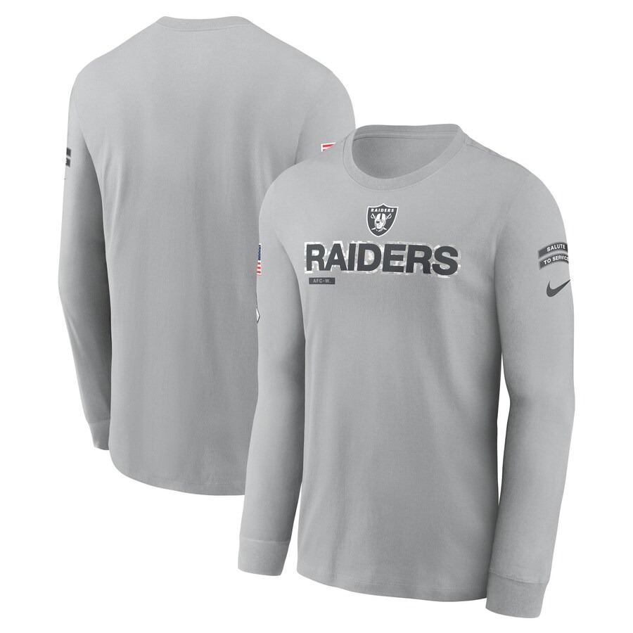 Men's Las Vegas Raiders Nike Gray 2024 Salute To Service Long Sleeve T-Shirt - Jersey