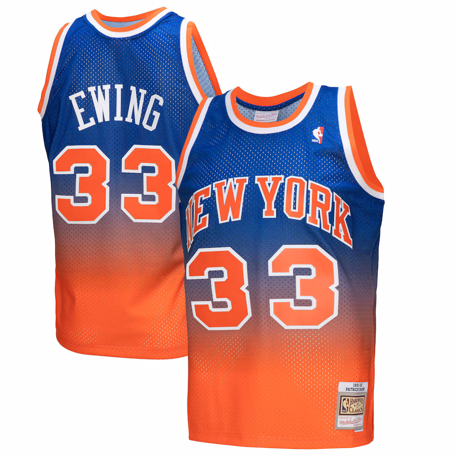 Men's New York Knicks Patrick Ewing Mitchell & Ness Orange/Royal 1991/92 Hardwood Classics Fadeaway Swingman Player Jersey - Jersey
