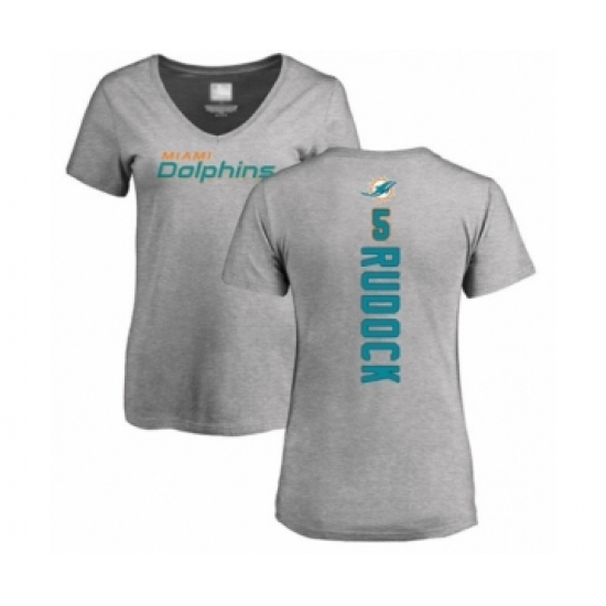 Football Women's Miami Dolphins #5 Jake Rudock Ash Backer T-Shirt - Jersey